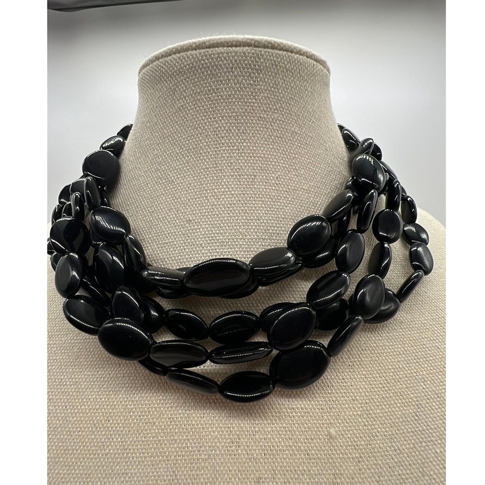 Black Layered Beaded Choker Necklace Gothic Dark Romantic Statement Y2K